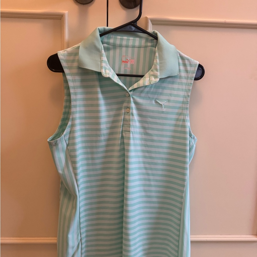 Puma Mint Striped Golf Polo
